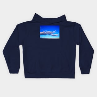 Serene blue sky with pink clouds Kids Hoodie